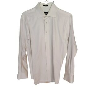 Andrew J Mens White Trim Fit Dress Shirt 17 43 100% Cotton Carefree Long Sleeve